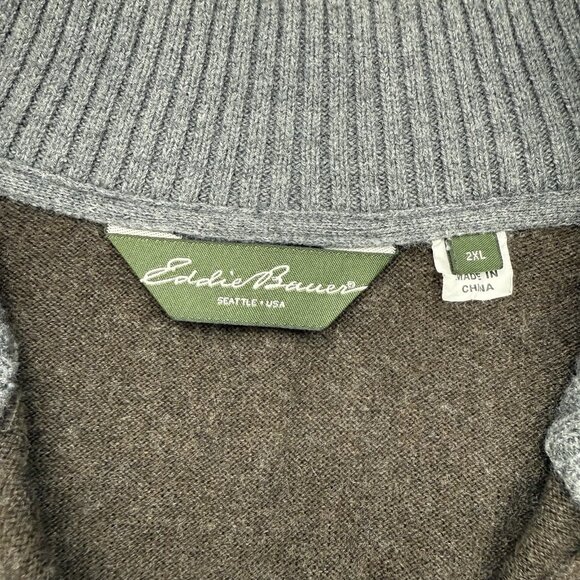 Eddie Bauer Mens Brown Cashmere Blend XXL 1/4 Zip Sweater - Picture 4 of 7